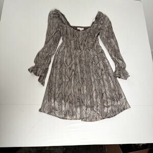 Meet Me In Santorini‎ Snake Print Mini Dress Smocked Puff Sleeve Small Boho Y2K